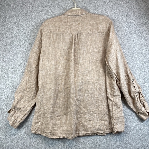 J. Jill love linen cappuccino brown XL roll tab tunic Lagenlook beachy preppy - Picture 7 of 8